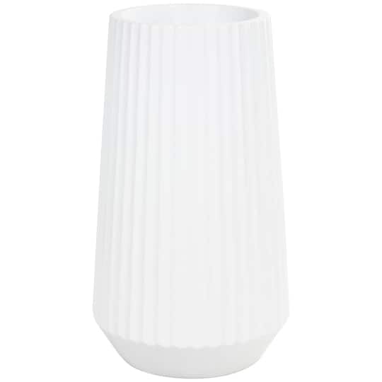 Large White Ribbed Resin Floor Vase